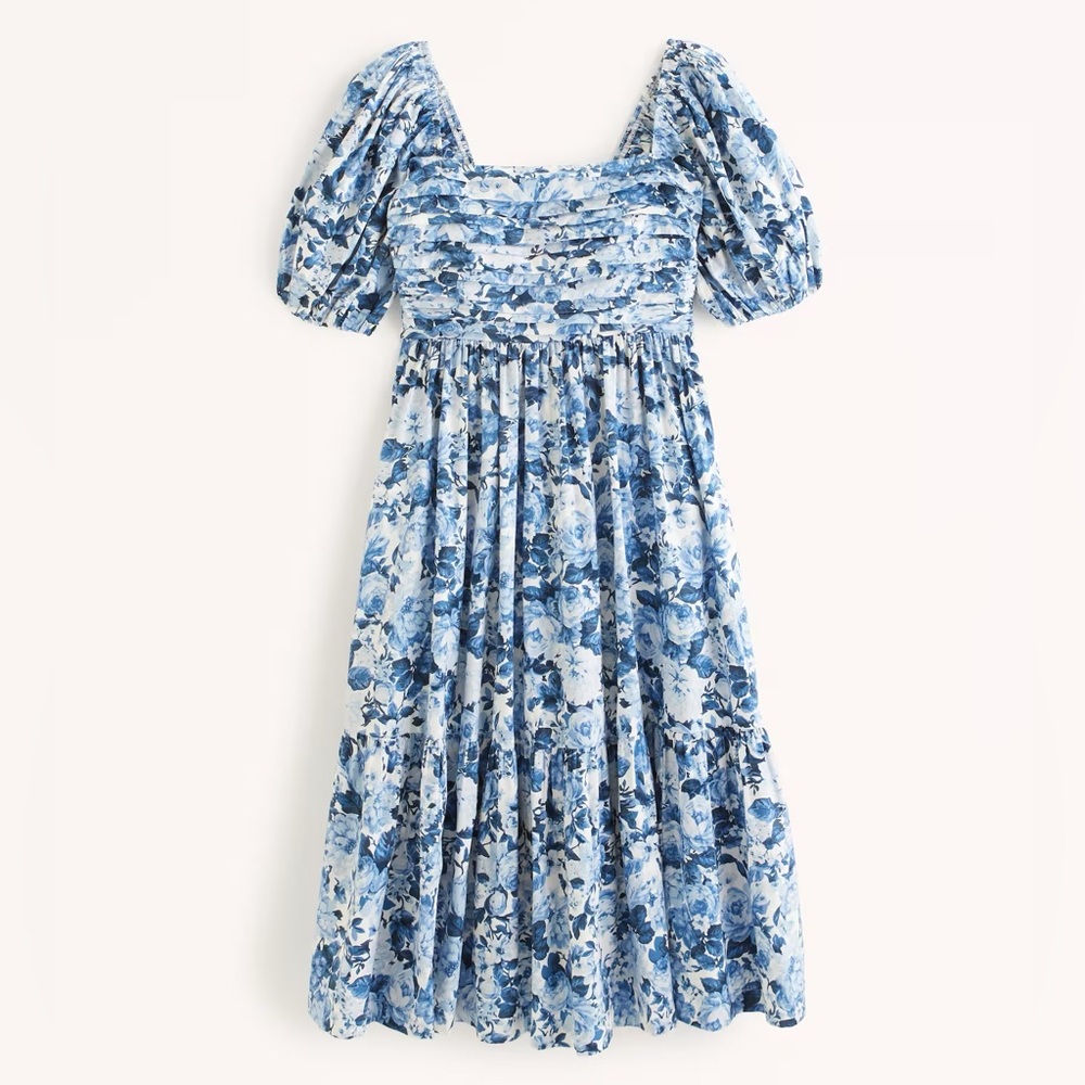 WORN 1x! Abercrombie Emerson Poplin Puff Sleeve Midi Dress